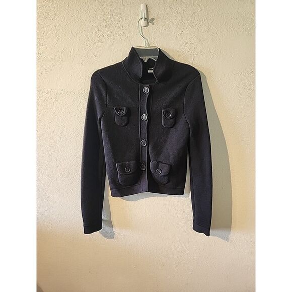 J. Crew Vintage Y2K Black Shawl Wool Button Sweater Cardigan Size Small S pocket - Picture 1 of 9